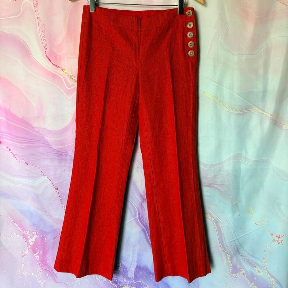 Elevenses 2 Red Dress Pants Retro Hippie Boho Luxury Preppy Linen Anthropologie